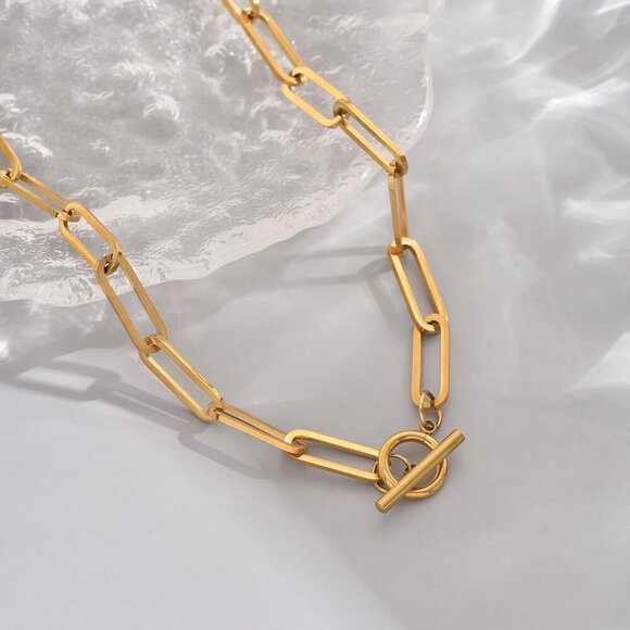 🆕 Women Gold Toggle Bar Clasp Chain Necklace Dainty Choker Stainless Jewelry - Picture 6 of 7